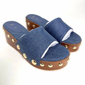 Maje Platform Studded Denim Wedge Mules Women’s Size EU 40 / US 9.5
